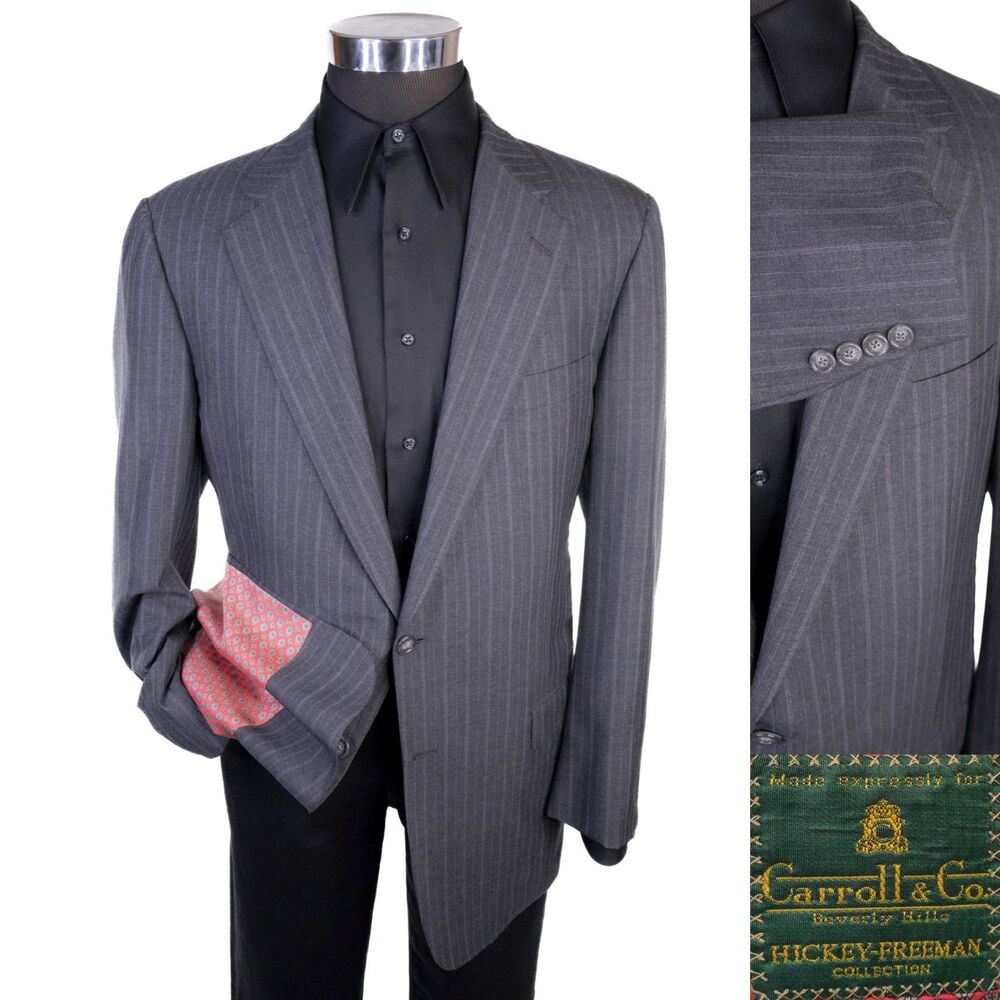 Carroll & Co Hickey Freeman Striped Blazer Sport Coat 42R Two Button Wool Jacket